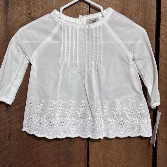 Oshkosh baby B’gosh Long Sleeve Floral Eyelet Top Blouse 3 Months BOHO White NWT - Picture 1 of 11